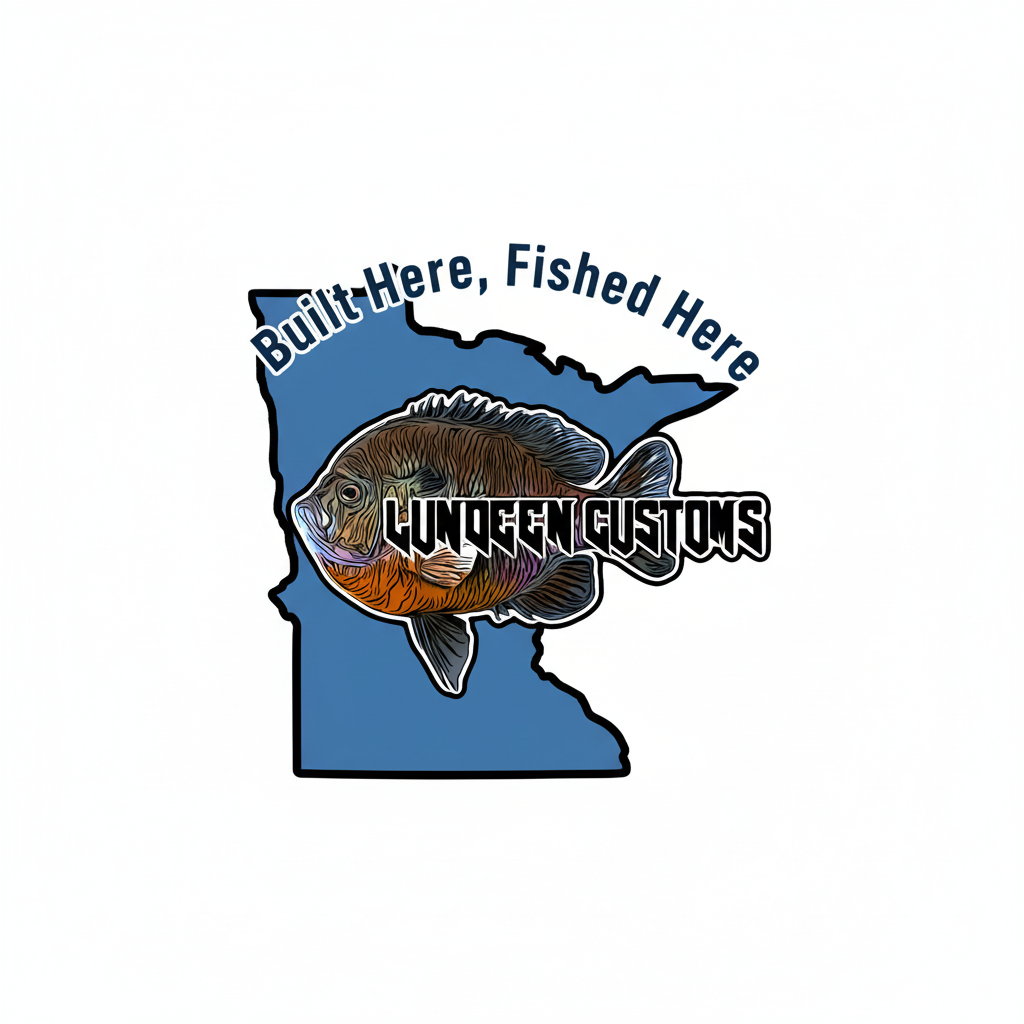 Built Here Fished Here Minnesota Logo with Lundeen Customs
